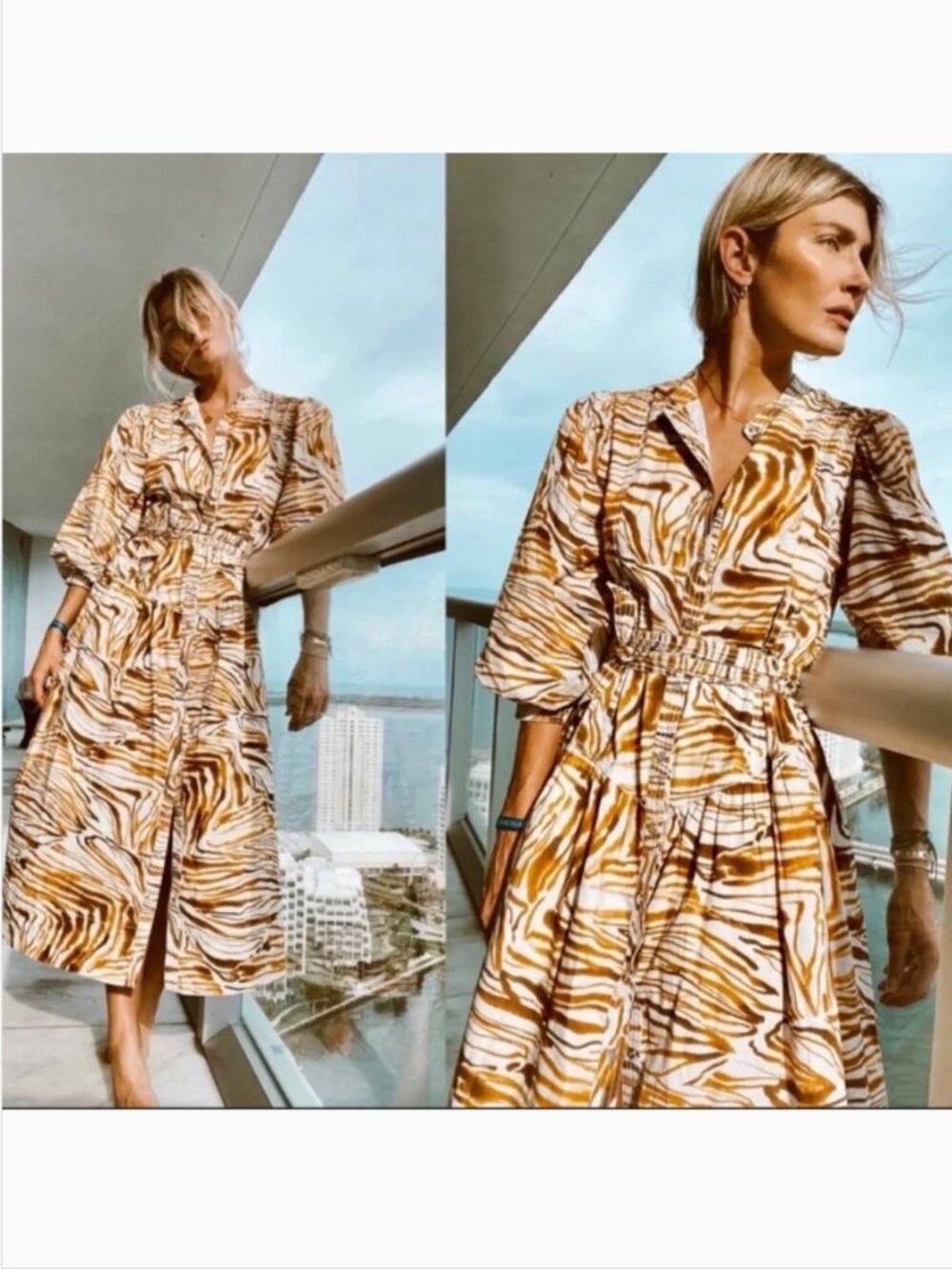 NWT Love The Label Anthropologie Chaka Animal Print Midi Shirt Dress Women's L
